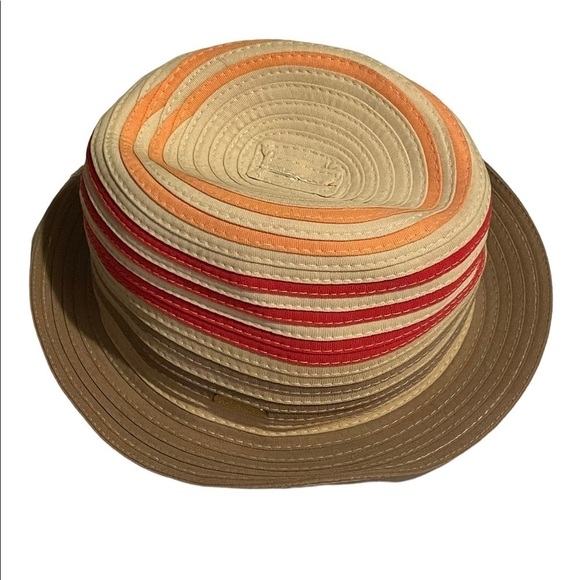 CALVIN Klein natural coral peach stripe summer hat. - Picture 8 of 12